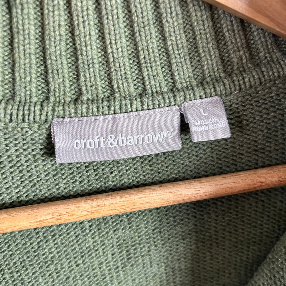 Croft & Barrow Mens Full Zip Sweater Olive Green Mock Neck Ribbed Knit Large - Picture 8 of 11